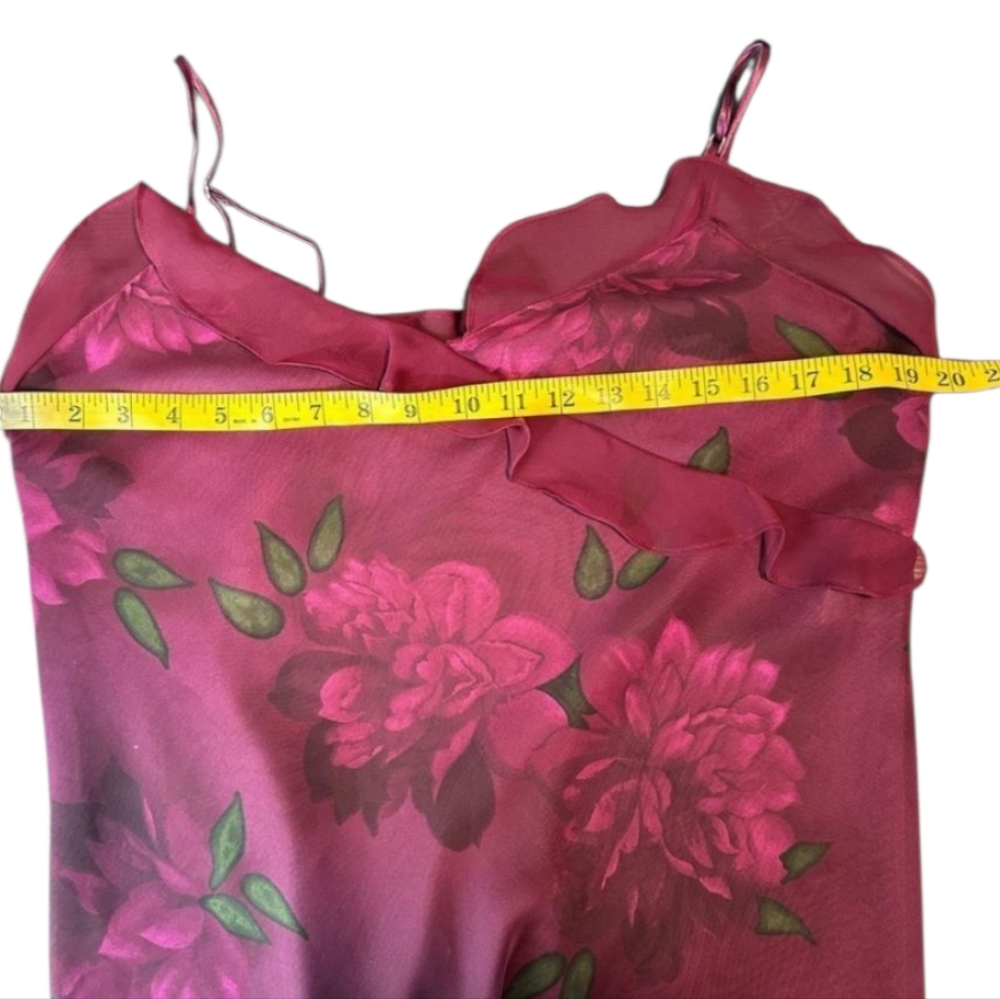 😍Valerie Stevens! Plum Floral Adjustable Straps V-Neck Sheer Chiffon Nightgown - Picture 4 of 4